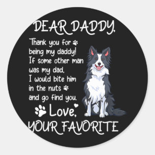 Sticker Rond Cher papa Frontière Collie Chien Papa Fête des pèr