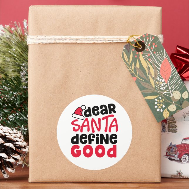Sticker Rond Cher Père Noël Définir bon Noël drôle (vacances)
