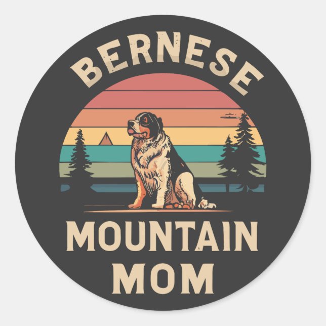 Sticker Rond Chercher ton amour : Bernese Mountain Dog Maman (Devant)