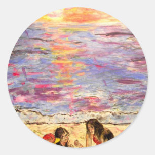 Sticker Rond chercheurs de coquille au coucher du soleil
