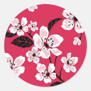 STICKER ROND CHERRY BLOSSOM - CARRÉ SAKURA (ROUGE)