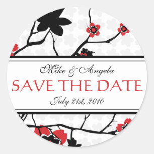 Sticker Rond Cherry Blossom Mariage moderne Enregistrer la date
