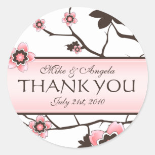 Sticker Rond Cherry Blossom Merci Mariage moderne