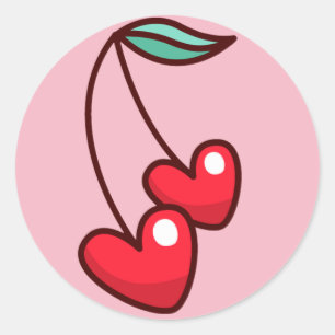 Sticker Rond Cherry Hearts