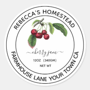 Sticker Rond Cherry Jam Illustration Vintage en conserve Jar