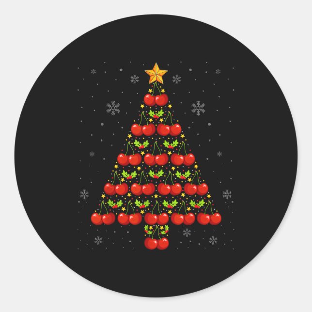 Sticker Rond Cherry Lover Christmas Tree Lights Santa Hat Cherr (Devant)
