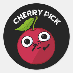 Sticker Rond Cherry Pick Funny Fruit Pun Dark BG