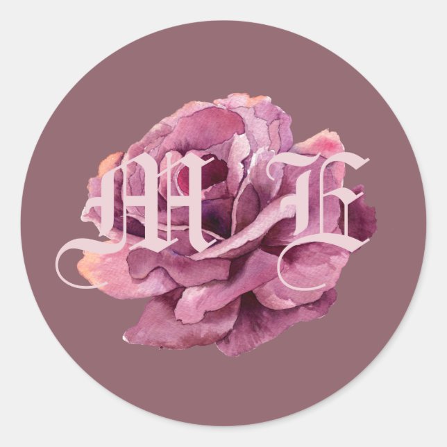 Sticker Rond Cherry Plum Rose Mariage Monogramme (Devant)