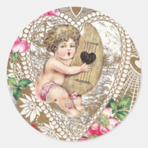 Sticker Rond Cherub Jouer à la harpe Illustration
