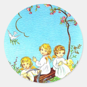 Sticker Rond Chérubères et agneau à ressort
