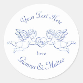 Sticker Rond Chérubins tenant un cœur couple Cupidons initiales
