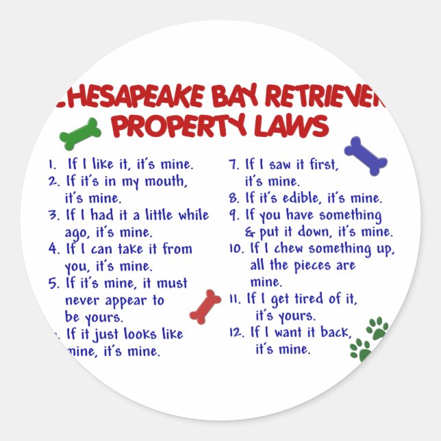 Sticker Rond CHESAPEAKE BAY RETRIEVER Propriété Lois 2 (Devant)