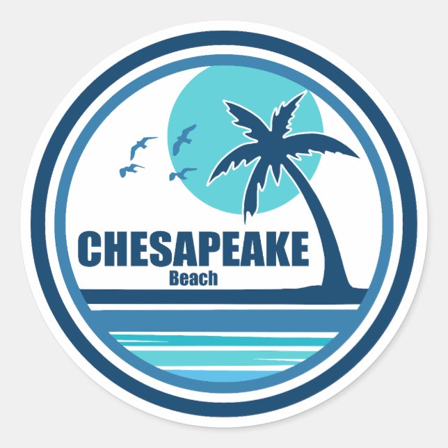 Sticker Rond Chesapeake Beach Maryland Palm Tree Birds (Devant)
