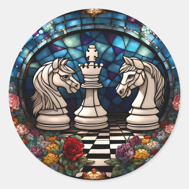 Sticker Rond Chess Dancing Knights (Devant)