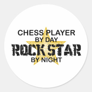 Sticker Rond Chess Player Rock Star par nuit
