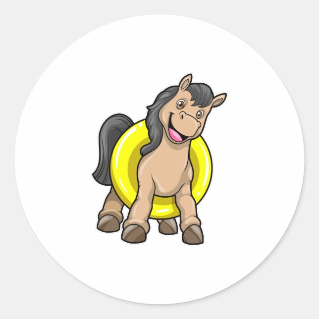 Sticker Rond Cheval à la plage avec anneau de natation (Devant)