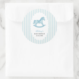 Sticker Rond Cheval à rocher Preppy Ours Baby shower bleu