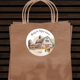Sticker Rond Cheval animal de ferme rustique Anniversaire Merci