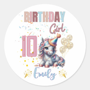 Sticker Rond Cheval Anniversaire Fille Equestre Design de fête