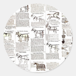 Sticker Rond Cheval Antique Publicité Journal Art