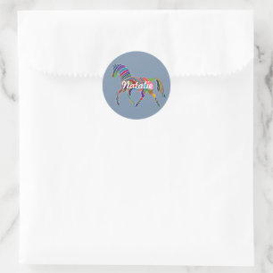 Sticker Rond Cheval arc-en-ciel en denim délavé - personnalisé