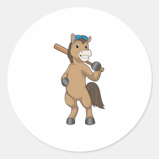Sticker Rond Cheval au baseball avec batte de baseball (Devant)