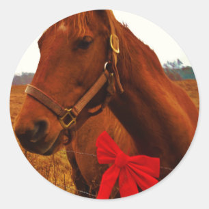 Sticker Rond Cheval avec Bow rouge