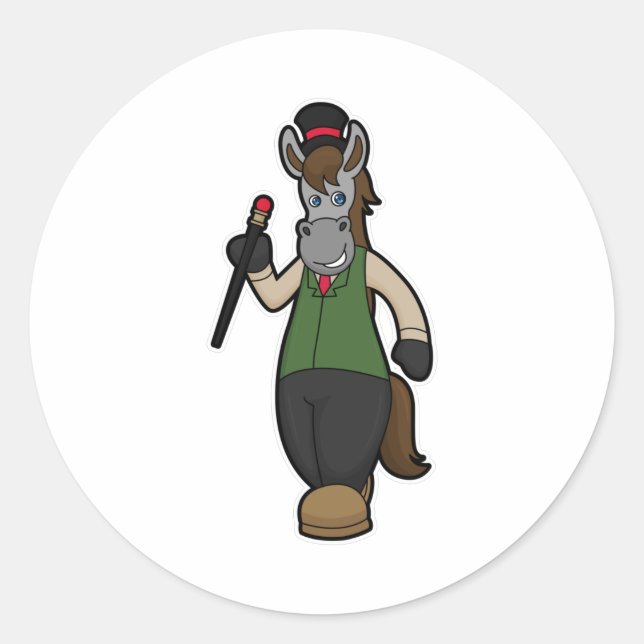 Sticker Rond Cheval avec Casquette & Canne (Devant)