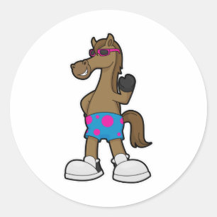 Sticker Rond Cheval avec lunettes de soleil