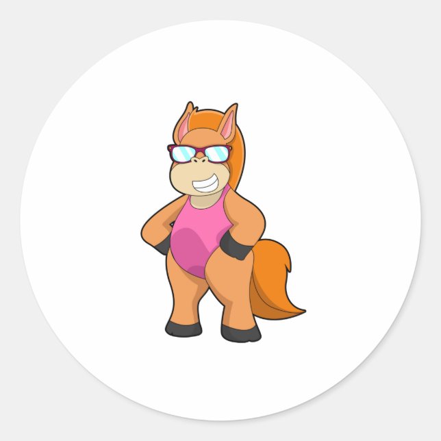 Sticker Rond Cheval avec lunettes de soleil (Devant)