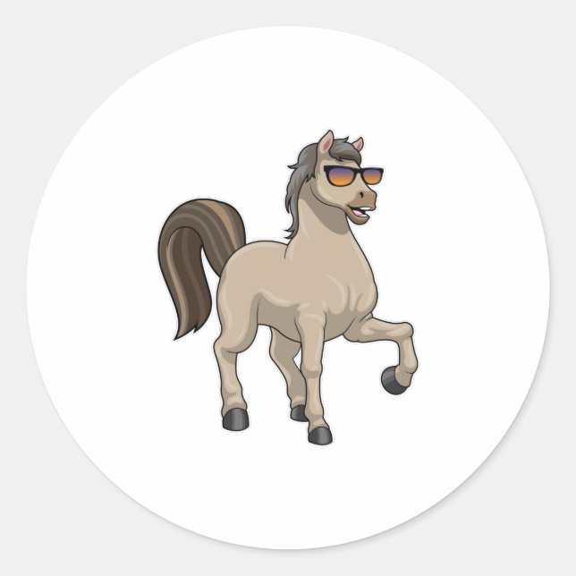 Sticker Rond Cheval avec lunettes de soleil (Devant)