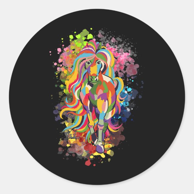 Sticker Rond Cheval Beau Cheval avec cheveux colorés et couleur (Devant)