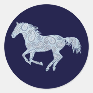 Sticker Rond Cheval Blue Paisley