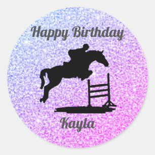 Sticker Rond Cheval Chasseur Jumper Joyeux anniversaire