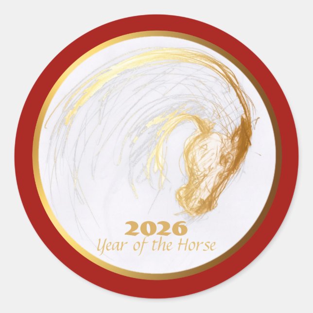 Sticker Rond Cheval chinois personnalisé Année Zodiac Anniversa (Devant)