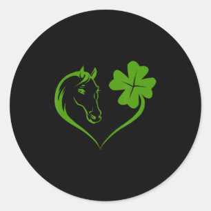 Sticker Rond Cheval Coeur et feuille irlandais St Patrick Jour 