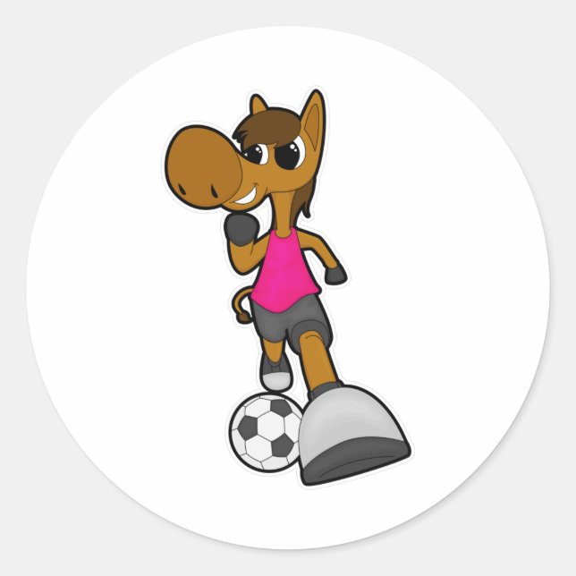 Sticker Rond Cheval comme joueur de football avec balle de foot (Devant)