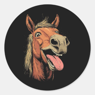 Sticker Rond Cheval cool Montrant Langue Chevaux Équitation À C