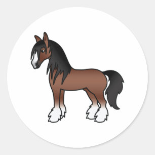 Sticker Rond Cheval de dessin animé Shire Clydesdale Vanner Tsi