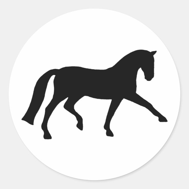 Sticker Rond Cheval de dressage de trot étendu (noir) (Devant)