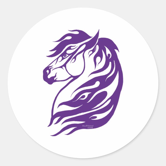 Sticker Rond Cheval de Feu Tribal Violet (Devant)