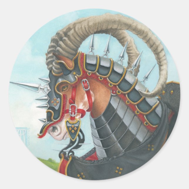 Sticker Rond Cheval de guerre de Sir Gawain Gringolet (Devant)