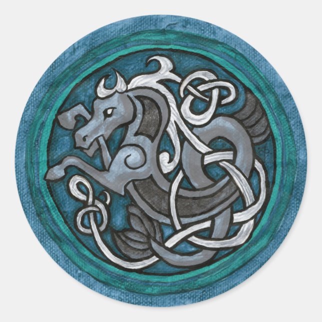 Sticker Rond Cheval de mer celtique (Devant)