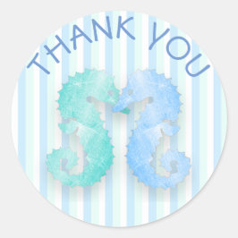 Sticker Rond Cheval de mer Couple Bleu Vert Seahores Kiss Stick