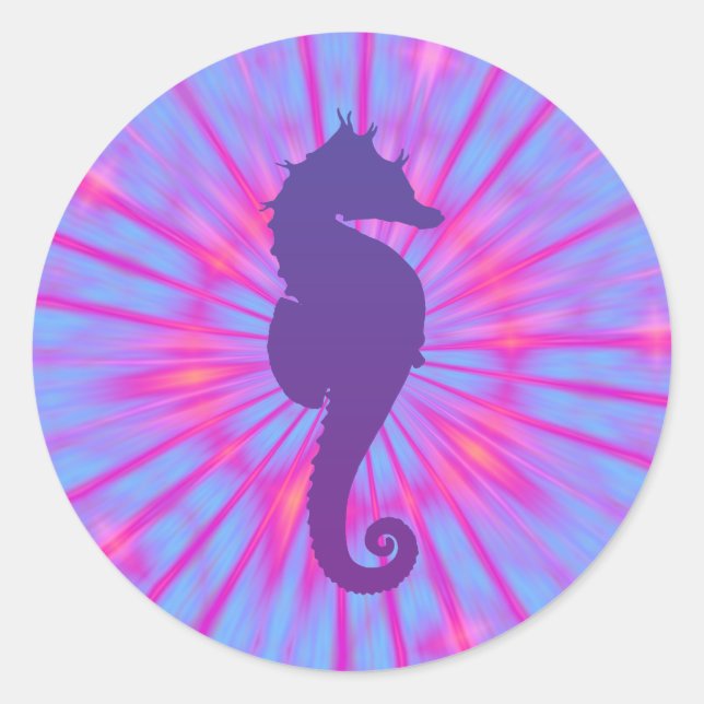 Sticker Rond Cheval de mer Magique Violet (Devant)