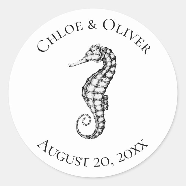 Sticker Rond Cheval de mer nautique personnalisé (Devant)