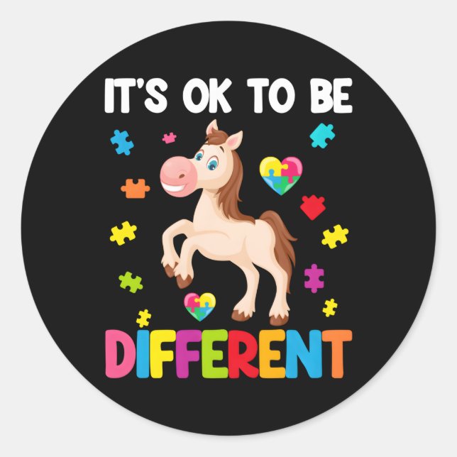 Sticker Rond Cheval De sensibilisation sur l'autisme Il Est Ok  (Devant)