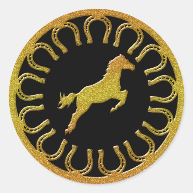 STICKER ROND CHEVAL D'OR ET CHEVAUX (Devant)