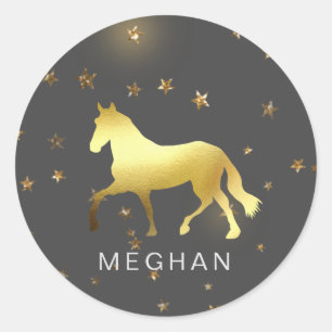 Sticker Rond cheval d'or étoiles équestre Monogramme Téléphone 