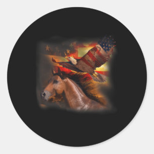 Sticker Rond Cheval Drapeau Américain Aigle Fière Patriotique 4